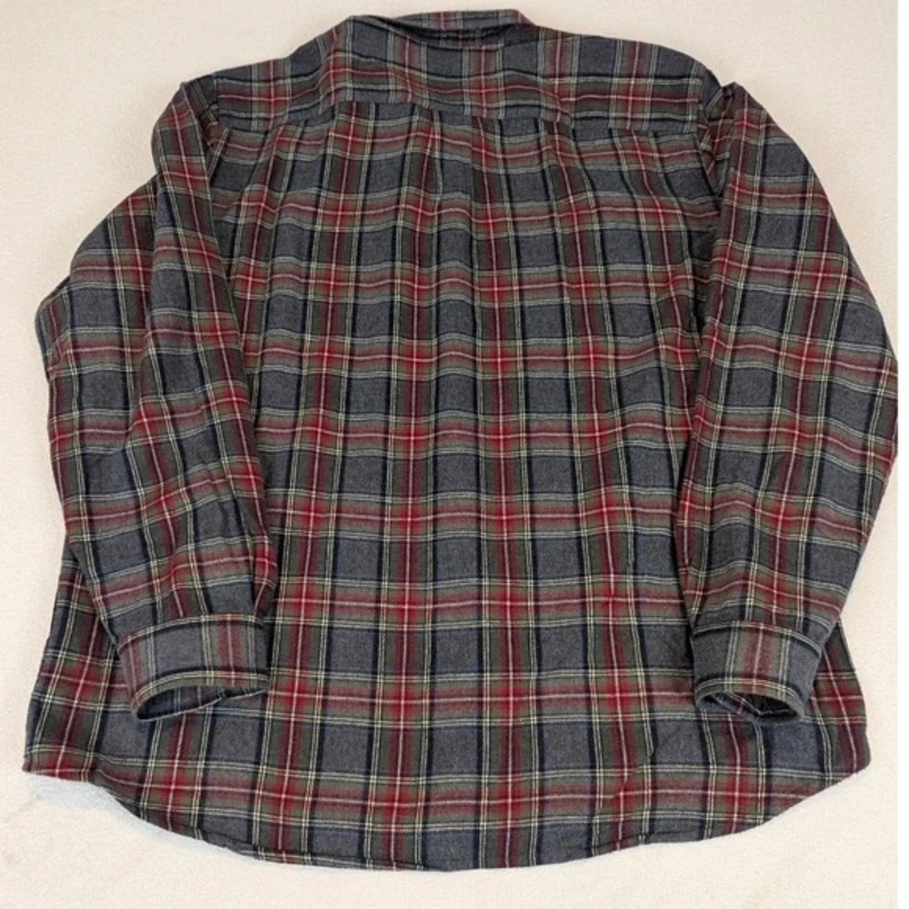 LL Bean Traditional Fit Plaid Flannel Button‎ Down Shirt Men Red Green Gray Work